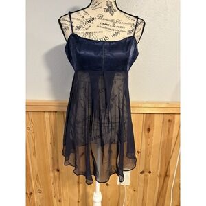 Vintage Victoria's Secret Babydoll Slip Dress Size Small Navy Blue Chemise Y2K